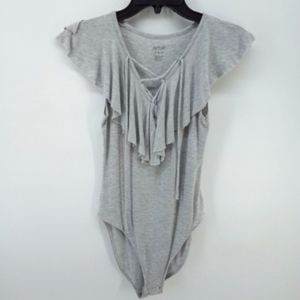 Aerie Gray Ruffle Bodysuit M